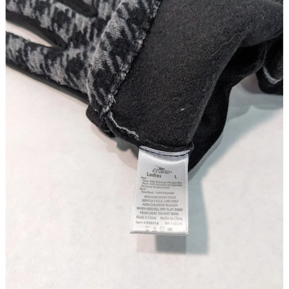 Crane Women's Gloves Touchscreen Houndstooth Gloves Classic Black & Gray sz L - Picture 7 of 9